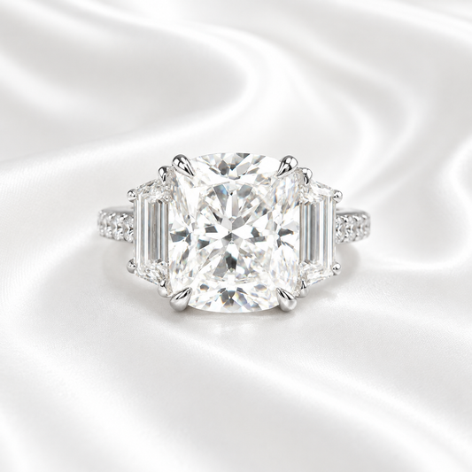 7 carat Elongated Cushion Cut Moissanite Engagement Ring 14K Gold Three Stone Bridal Ring #7879