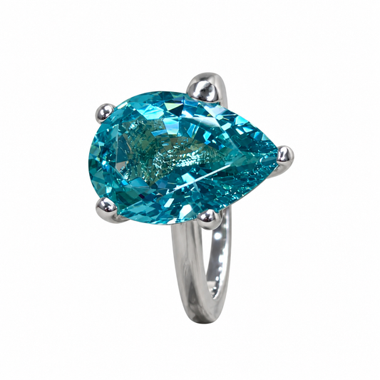 Neon Blue Paraiba Engagement Ring / Pear Shape Solitaire  / Paraiba Wedding Ring / 14k White Gold / #6418