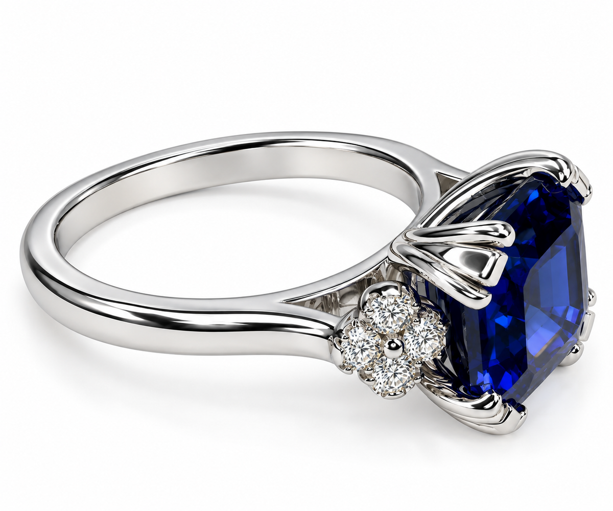 Asscher Cut Blue Sapphire Engagement Ring , 14K Solid Gold Unique Vintage Asscher Cut Sapphire Ring Ladies Blue Sapphire Wedding Ring