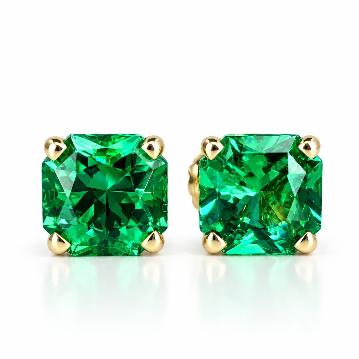 Radiant Cut Stud Earrings / Green Emerald Earrings / Screw Backs / 2.00ctw / 14k Yellow Gold / #6326