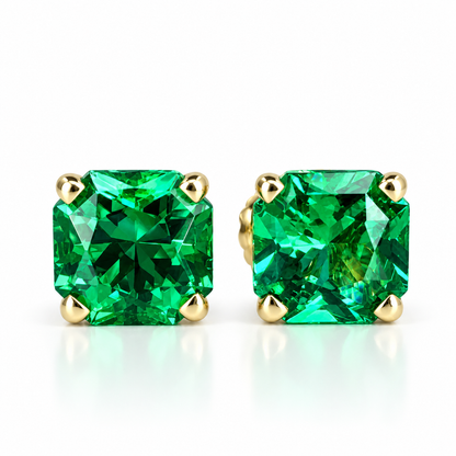 Radiant Cut Stud Earrings / Green Emerald Earrings / Screw Backs / 2.00ctw / 14k Yellow Gold / #6326