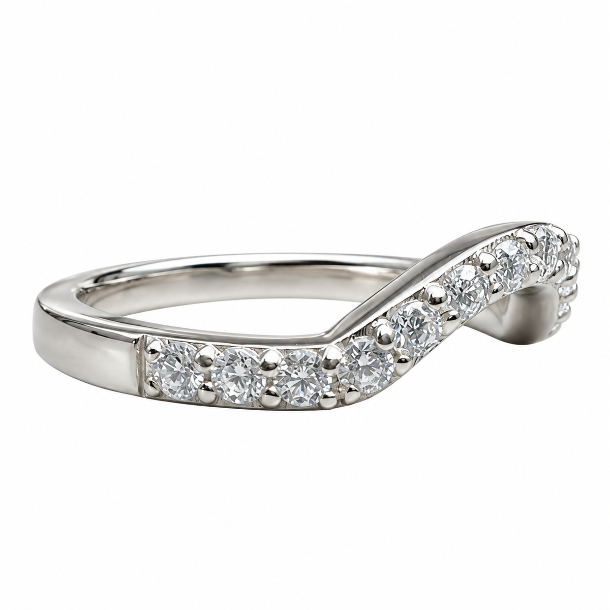 Round Cut Pave Diamond Wedding Band For Women, Curved Matching Band Diamond Wedding Ring, 14k Gold Moissanite Curved Anniversary Ring  #7478