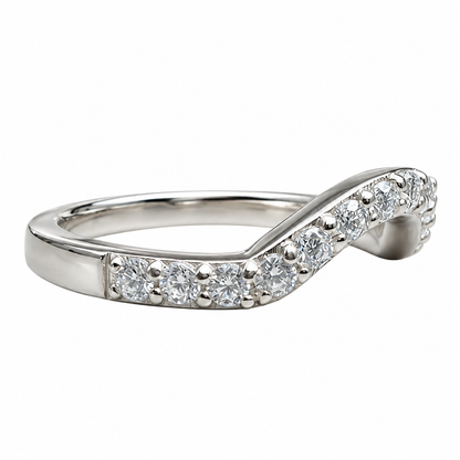 Round Cut Pave Diamond Wedding Band For Women, Curved Matching Band Diamond Wedding Ring, 14k Gold Moissanite Curved Anniversary Ring  #7478