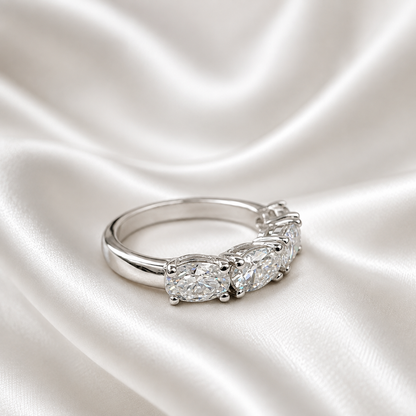 Lab grown diamond wedding band, Lab created diamond half eternity band 14k solid gold, 4 stone oval cut diamond ring, cvd diamond ring