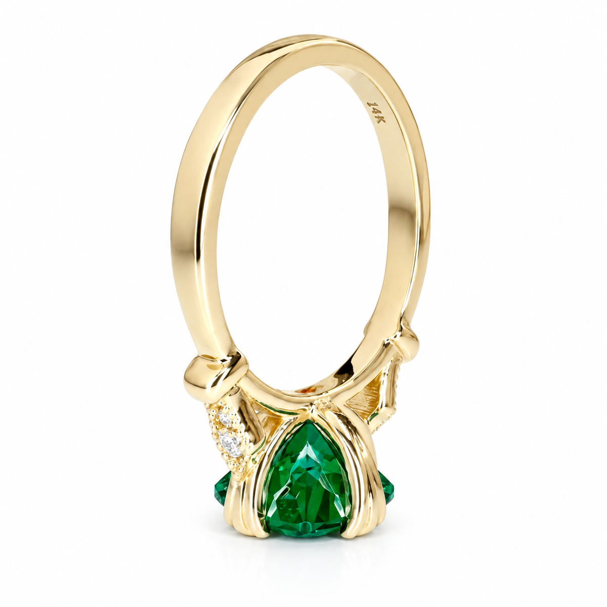 Cushion Cut Emerald And Diamond Engagement Ring, 14k Yellow Gold Cushion Cut Emerald Wedding Ring, Ladies Emerald And Diamond Ring     #5975