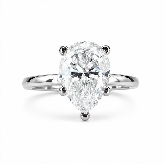 White Gold Pear Shaped Engagement Ring, Pear Cut Ring, Pear Solitaire Ring Moissanite Pear Ring Dainty Pear Cut Ring Pear Wedding Ring #7451