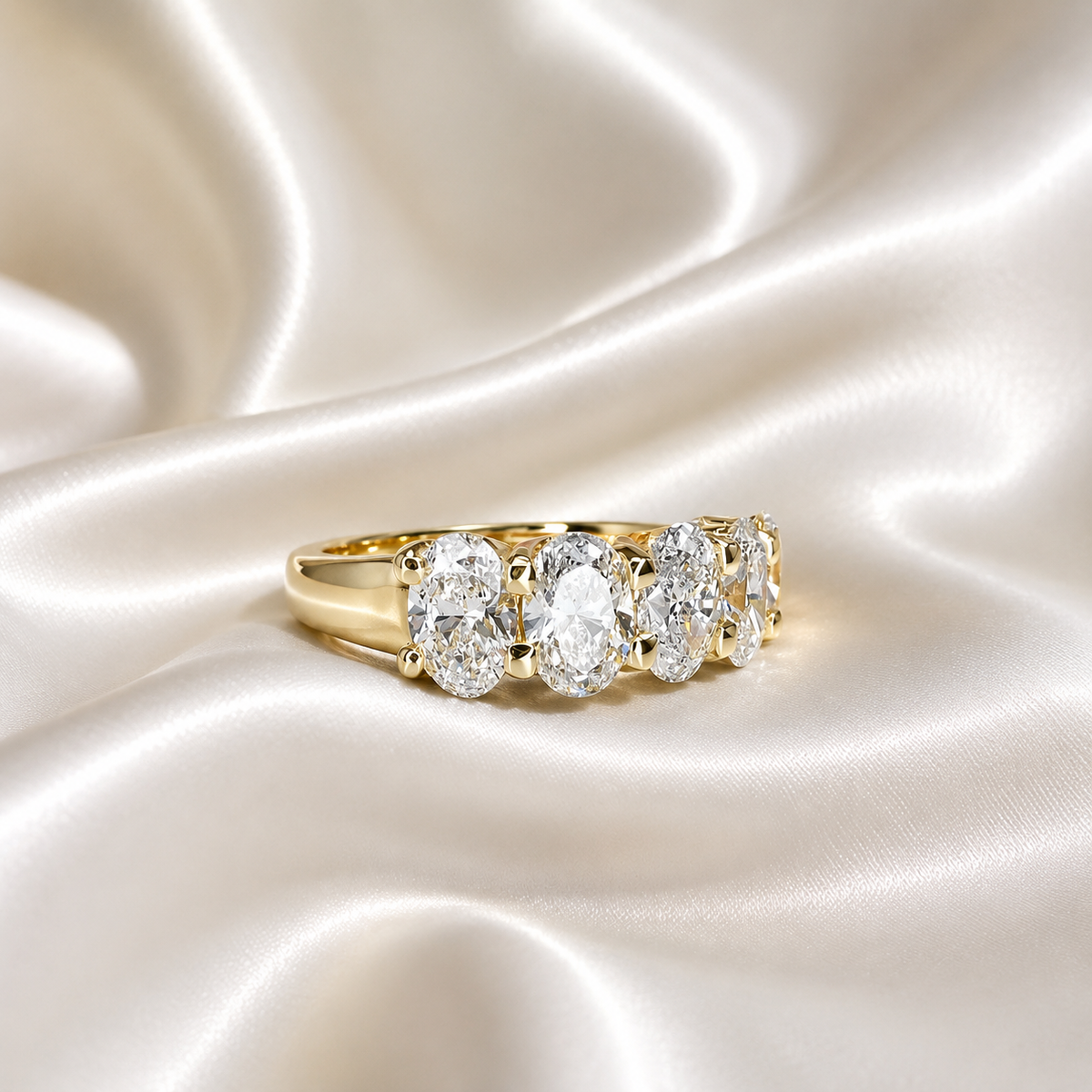 Lab grown diamond wedding band, Lab created diamond half eternity band 14k solid gold, 5 stone oval cut diamond ring, cvd diamond ring