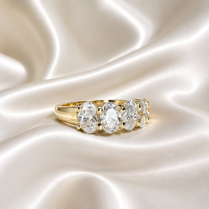 Lab grown diamond wedding band, Lab created diamond half eternity band 14k solid gold, 5 stone oval cut diamond ring, cvd diamond ring