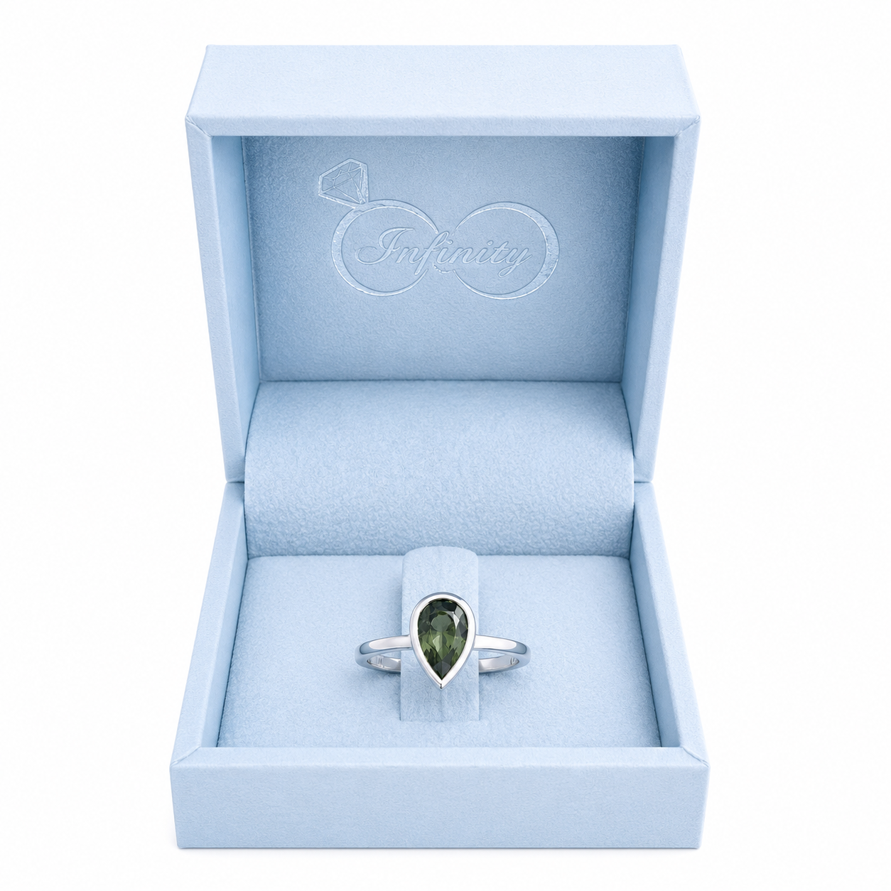 1.50 Ctw Pear Shape Bezel Olive Green Sapphire Engagement Ring in 14k Solid Gold , Modern Birthstone Ring , Dainty Pear Shape Ring #8858