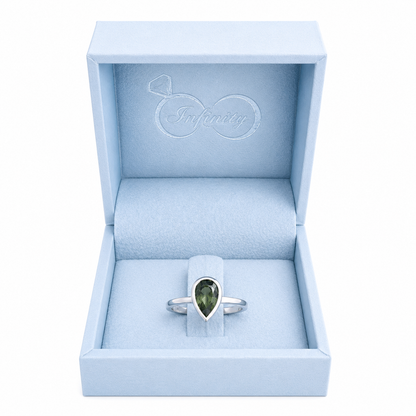 1.50 Ctw Pear Shape Bezel Olive Green Sapphire Engagement Ring in 14k Solid Gold , Modern Birthstone Ring , Dainty Pear Shape Ring #8858