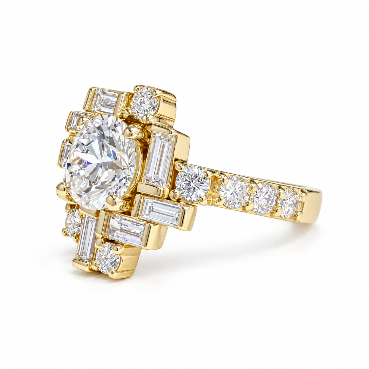 Lab Grown Diamond Geometric 14K Gold Ring: 2.65ctw Statement Anniversary Ring #8783