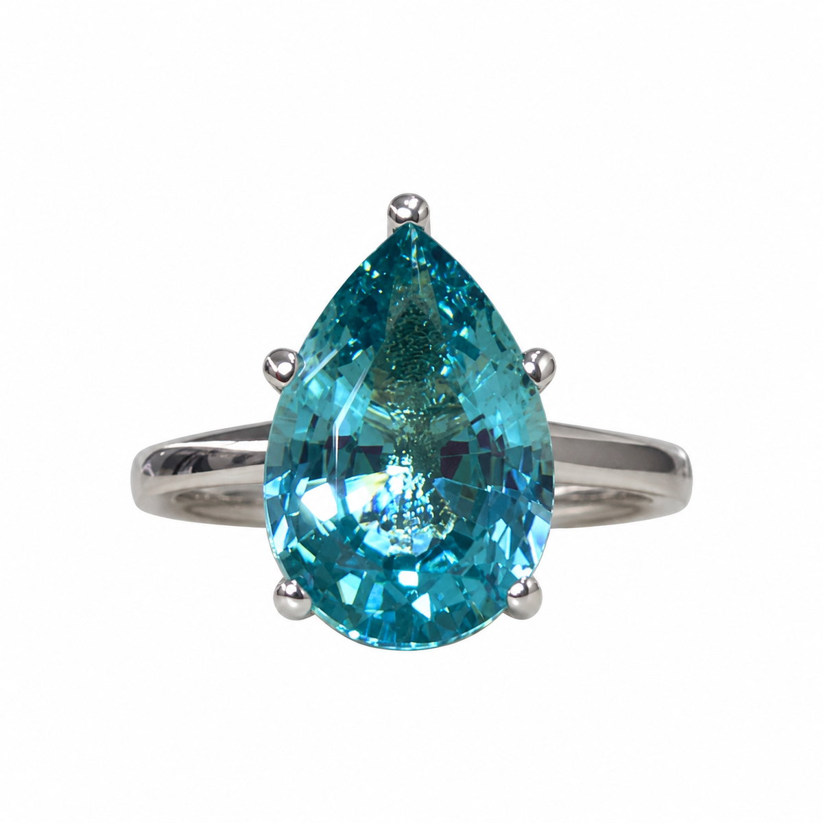 Neon Blue Paraiba Engagement Ring / Pear Shape Solitaire  / Paraiba Wedding Ring / 14k White Gold / #6418