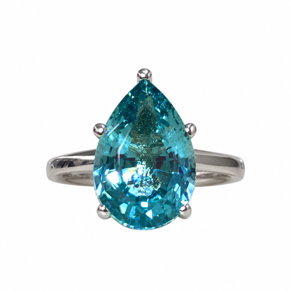 Neon Blue Paraiba Engagement Ring / Pear Shape Solitaire  / Paraiba Wedding Ring / 14k White Gold / #6418