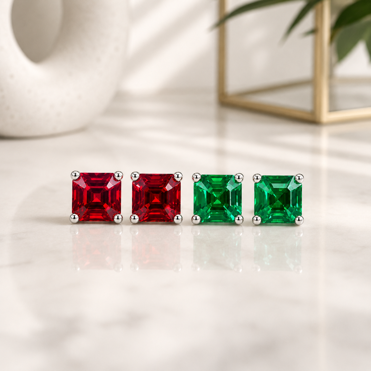 May Birthstone Earrings , Ladies Earrings , Asscher Emerald Studs , 14k Gold Earrings, Mothers Day , Birthday Gift , #8841