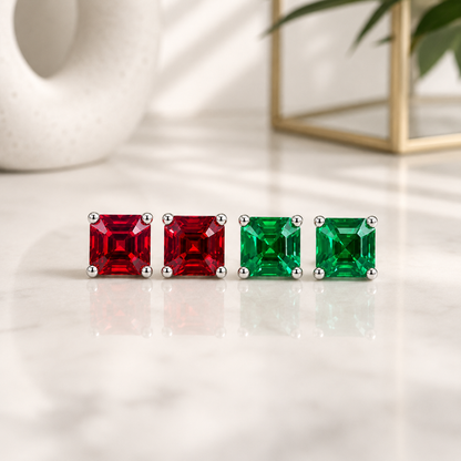 May Birthstone Earrings , Ladies Earrings , Asscher Emerald Studs , 14k Gold Earrings, Mothers Day , Birthday Gift , #8841