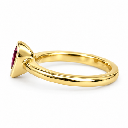 Pink Tourmaline Ring 14k solid gold, Pink Stone Bezel Set Triangle Ladies Ring, Simple Pink Dainty Stacking Ring, Pink Engagement Ring, 5810