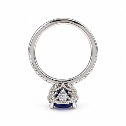 Blue sapphire solitaire engagement ring white gold, Oval shaped sapphire wedding ring, September birthstone jewelry Blue sapphire ring