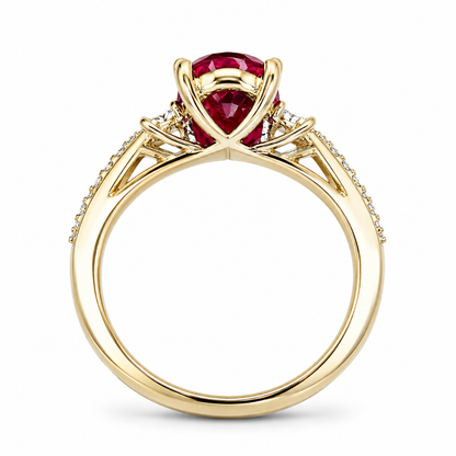 Oval Ruby With Moissanite Engagement Ring 14K Yellow Gold Vintage Three Stone Cushion Shaped Ruby Engagement Ring, July Birthstone Ring 7575