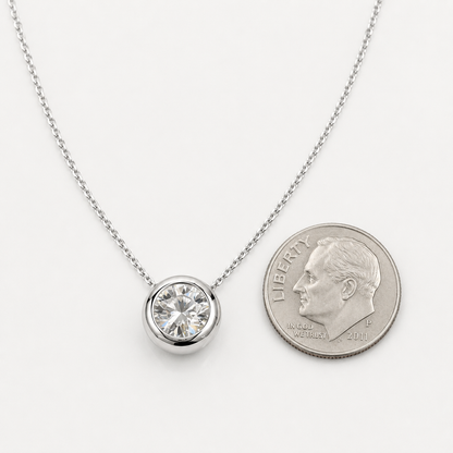 Moissanite Bezel Set Necklace, Moissanite Ladies Necklace,  Round Moissanite Pendant,  Round Bezel Pendant, 14K White Gold #6747 #6748