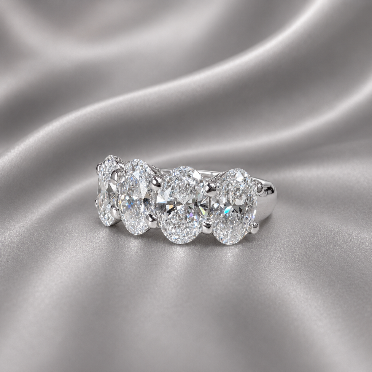 4CTW Oval Lab Grown Diamond 4 Stone Wedding Band 14K Solid Gold , IGI Certified Lab Diamond Stacking Band , #8828