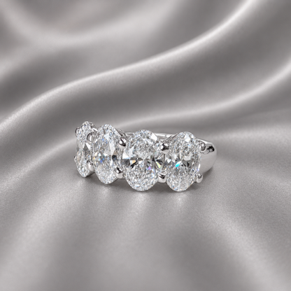4CTW Oval Lab Grown Diamond 4 Stone Wedding Band 14K Solid Gold , IGI Certified Lab Diamond Stacking Band , #8828