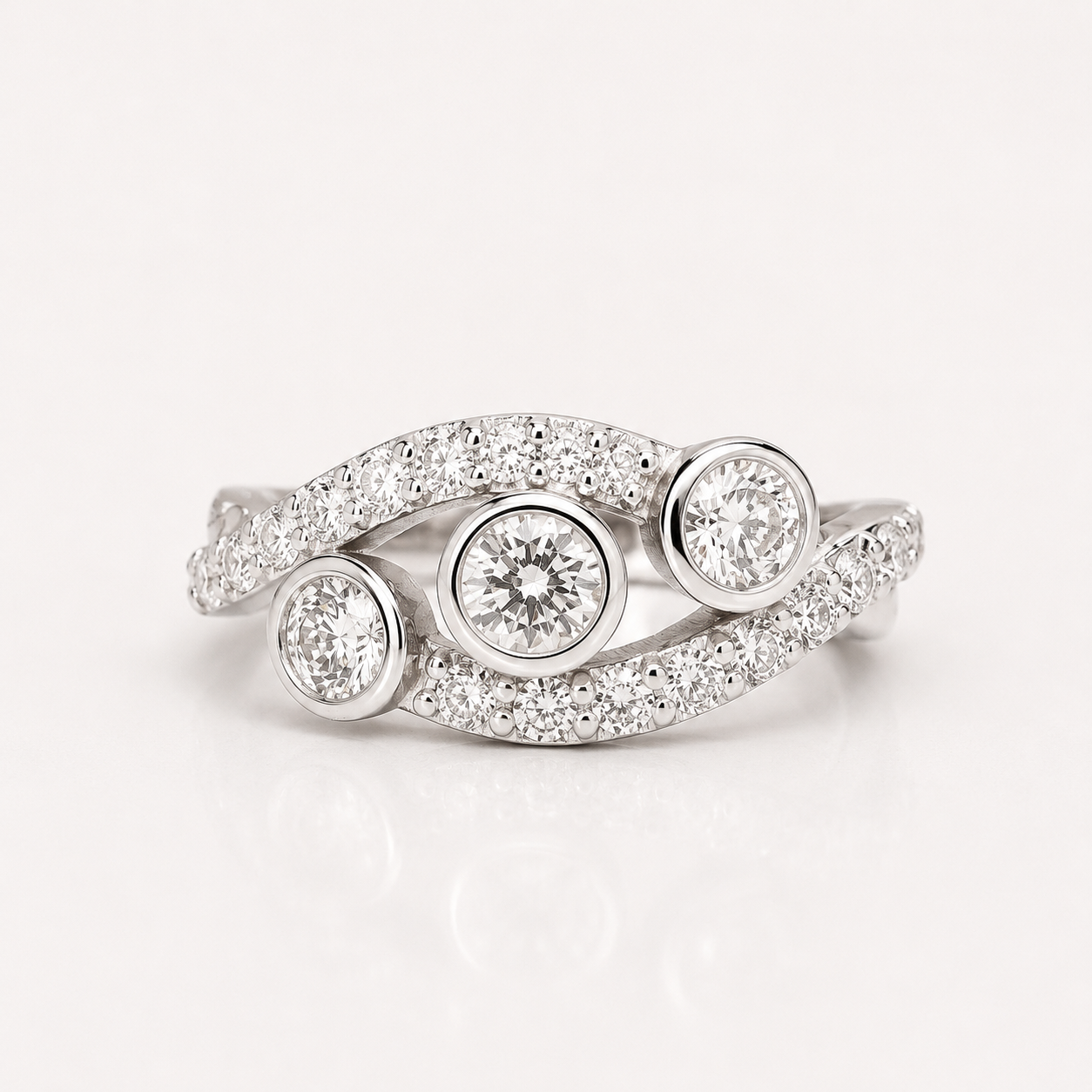 Lab Diamond Cluster Ring 14k Solid Gold , Three Stone Mothers Ring Infinity Design , Lab Grown Diamond Stacking Ring , Unique Diamond  #8603