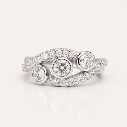 Lab Diamond Cluster Ring 14k Solid Gold , Three Stone Mothers Ring Infinity Design , Lab Grown Diamond Stacking Ring , Unique Diamond  #8603