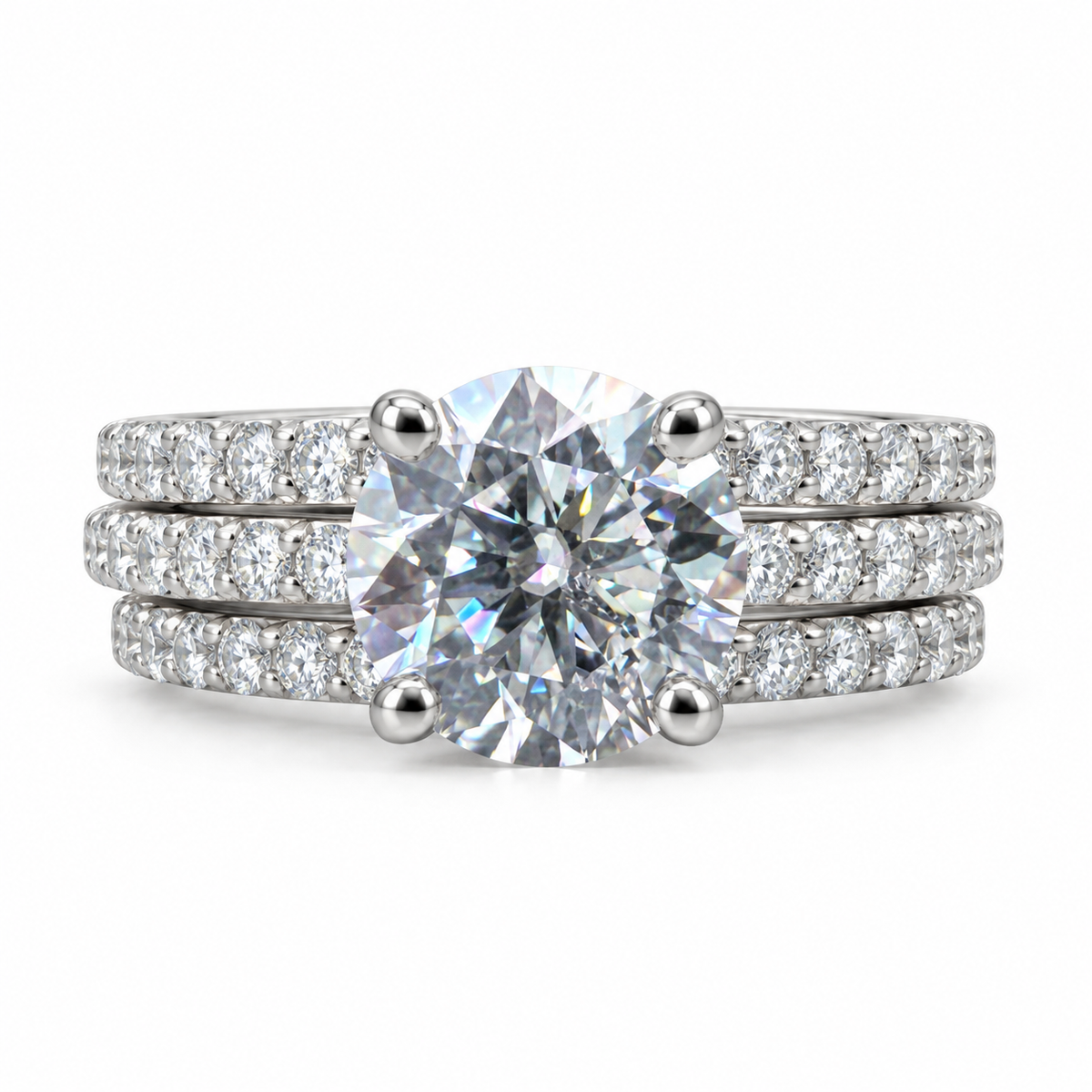 Round Moissanite  Engagement Ring Set 14K White Gold Ladies Round Moissanite Bridal Set  Classic Round Moissanite Engagement Ring Set  #7280