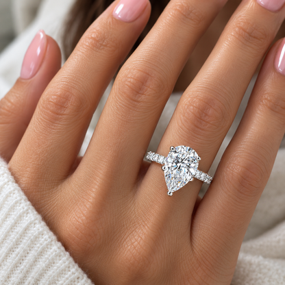 Moissanite Pear Shape Engagement Ring With Round Accents,  Moissanite Solitaire Ring, Anniversary Gift, Solid 14K Yellow Gold, #5148 #6881
