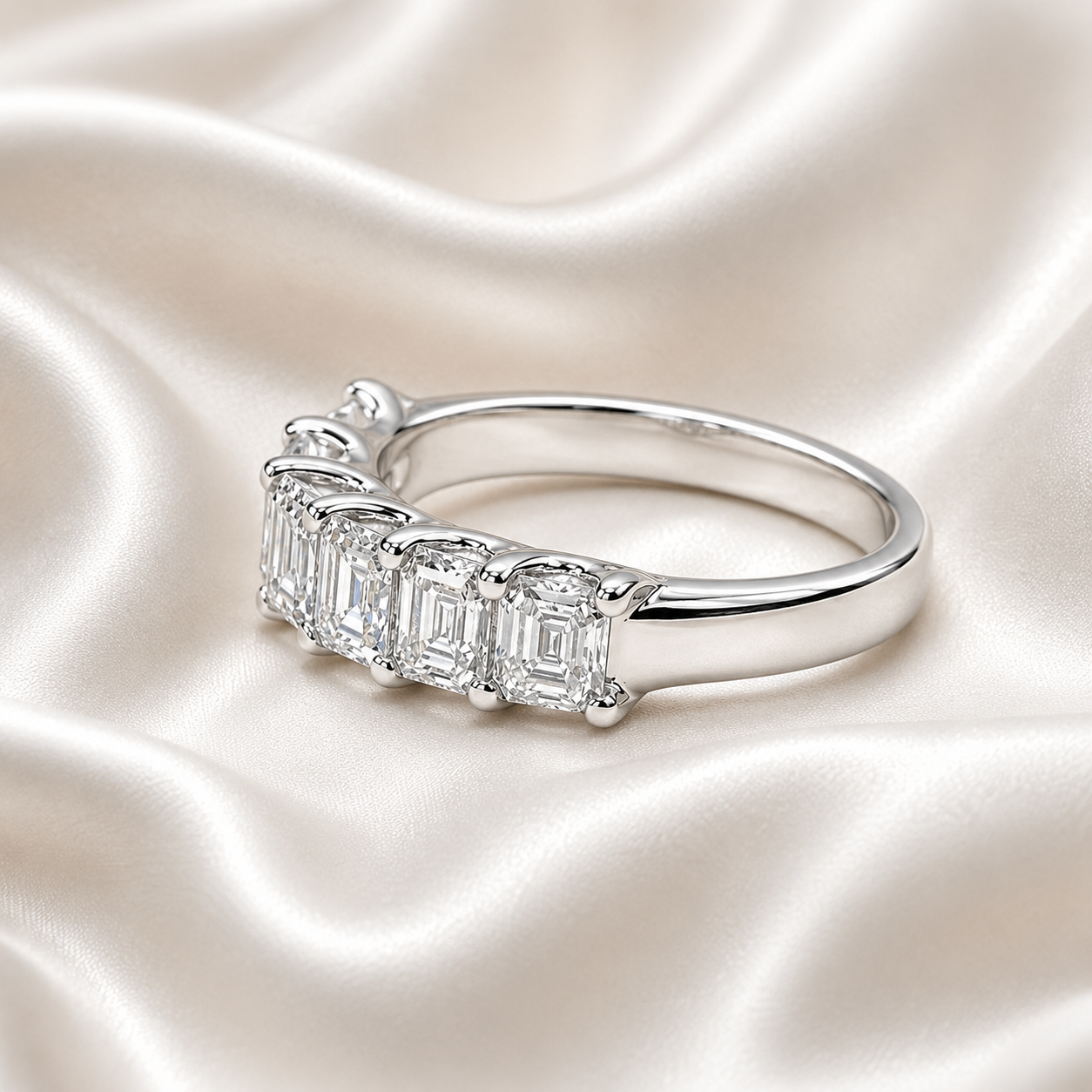 2.20 CTW Lab grown diamond wedding band, lab created diamond stacking band, 6 stone asscher cut 14k solid gold lab grown diamond matching band #8234