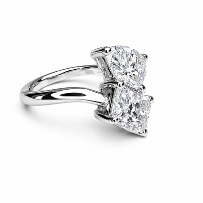 Toi et Moi Pear Radiant Cut and Pear Shape Lab Diamond Ring, 2.00 CTW 14k Gold Engagement Promise #8868