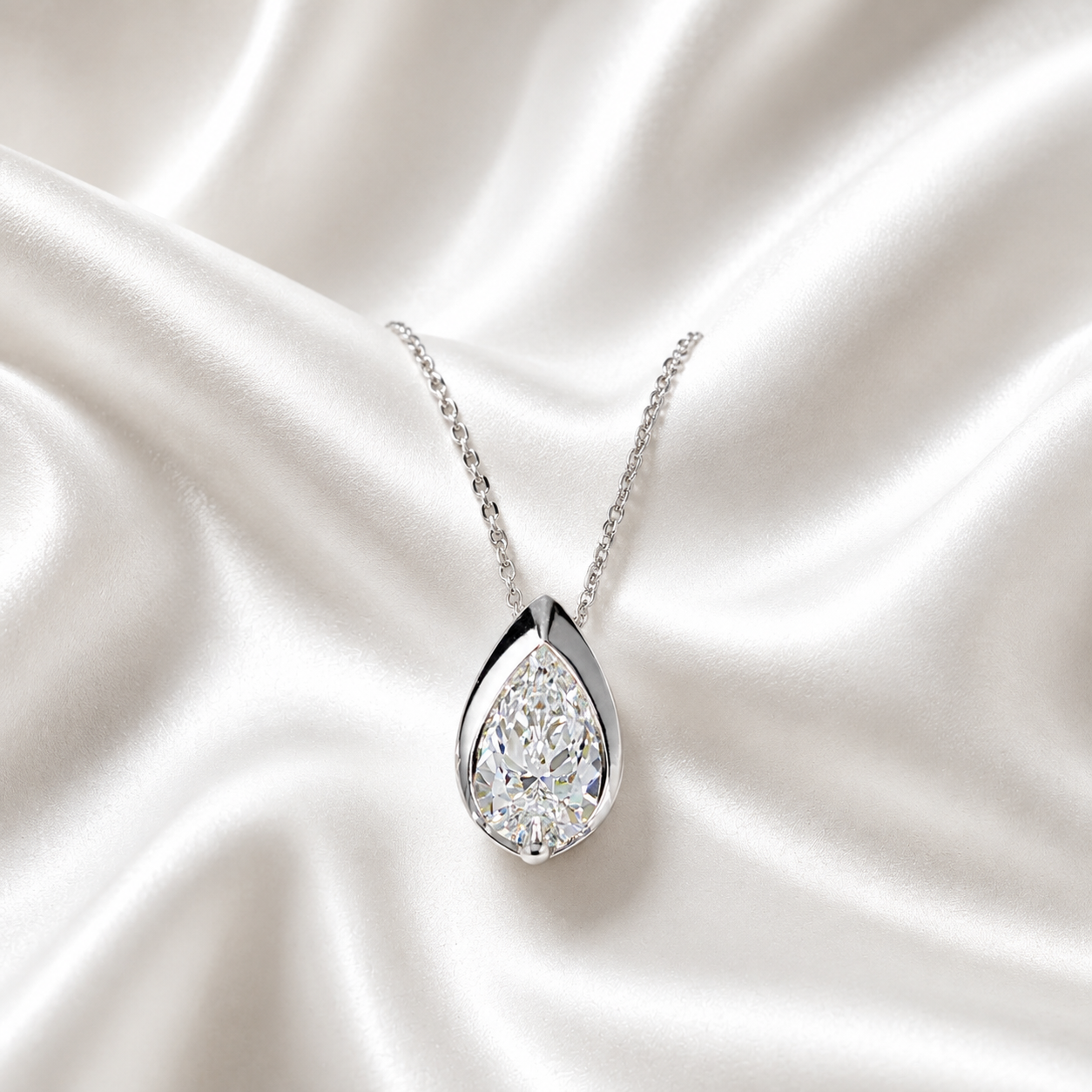 1.00 CTW Lab Grown Diamond Pear Shape Bezel Set Pendant Necklace 14K Solid Gold Dainty Layering Necklace #8829