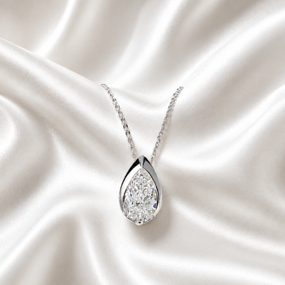 1.00 CTW Lab Grown Diamond Pear Shape Bezel Set Pendant Necklace 14K Solid Gold Dainty Layering Necklace #8829