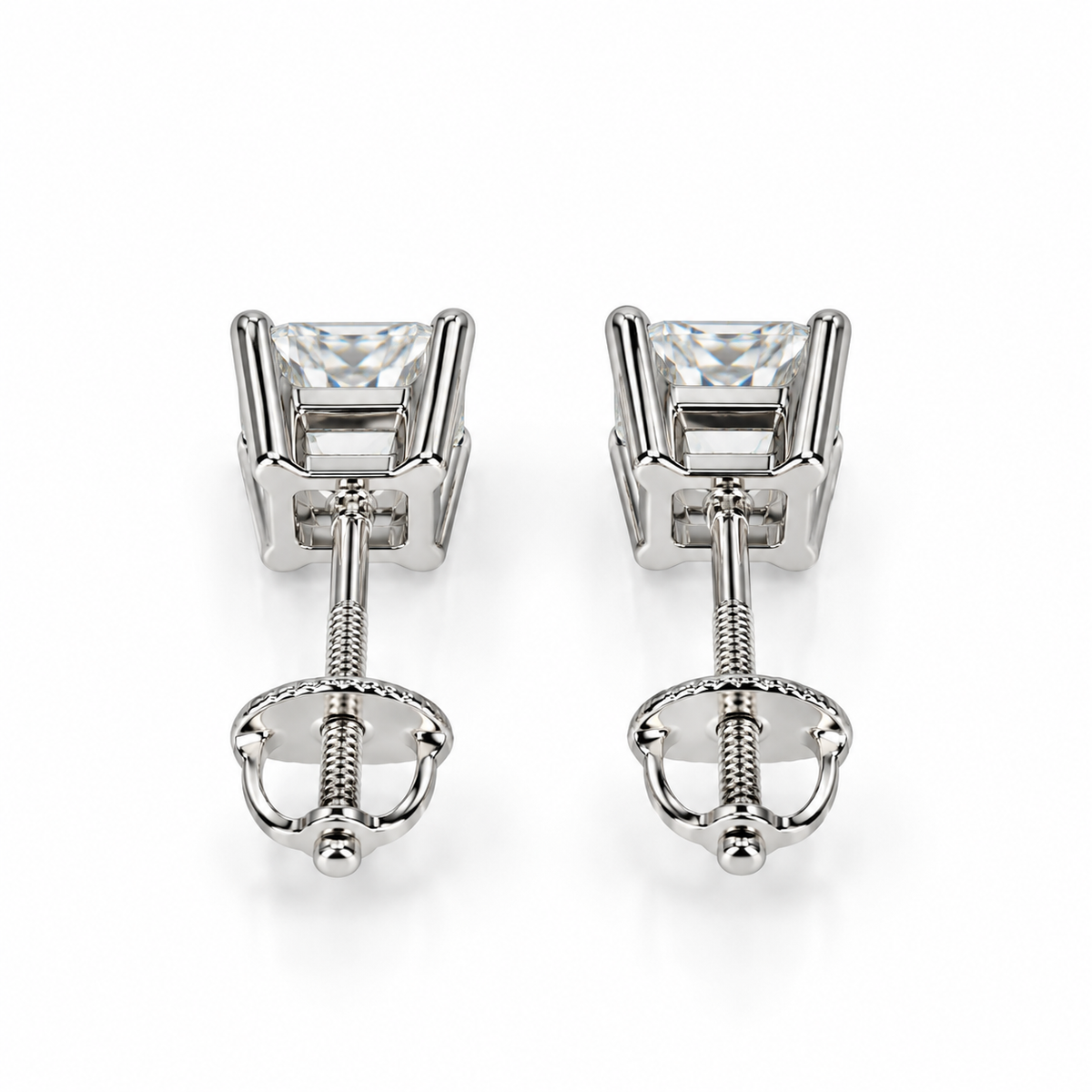 Moissanite Earrings, 14K Solid Gold Moissanite Stud Earrings Push Backs, Everyday Earrings Unisex, VVS Moissanite Studs Screw Backs, #7051