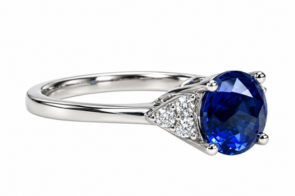 Blue Sapphire Engagement Ring 14K White Gold, September Birthstone Ring For Ladies, Round Sapphire Ring, Blue Sapphire Anniversary Ring