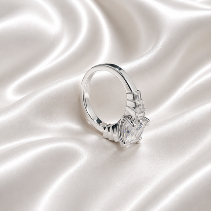 3.30 CTW 7 Stone Lab Diamond Emerald Cut Engagement Ring , Emerald Cut & Graduated Baguette Diamond Ring #8812