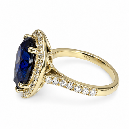 Pear Shape Blue Sapphire Engagement Ring, Blue Sapphire And Moissanite Halo Ladies Ring, 14k White Gold Sapphire And Moissanite Ring #6179