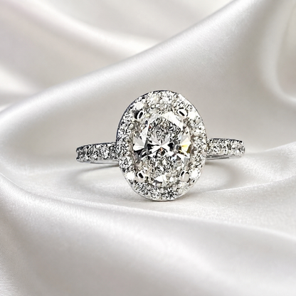 1.10 Carat Oval VS2/E Diamond Solitaire Engagement Ring, Lab Diamond Halo Engagement Ring, Lab Created Diamond Ring, 14k Yellow Gold