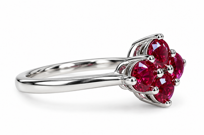 Four Stone Ruby Ring 14K Solid White Gold, Ruby Promise Ring For Ladies Unique Ruby Engagement Ring, Unique Cross Ruby Ring For Women,#6872