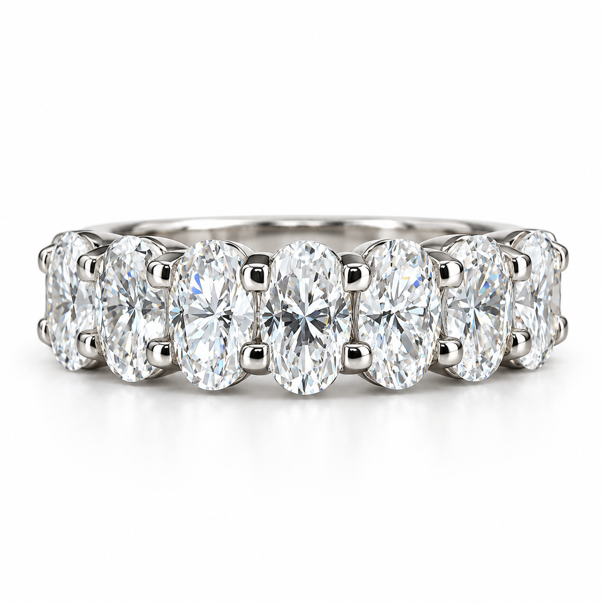Eternity Wedding Band 14k White Gold, Oval Cut Wedding Band, Anniversary Band, Moissanite Wedding Band, Oval Cut Band, Half Eternity, #6320