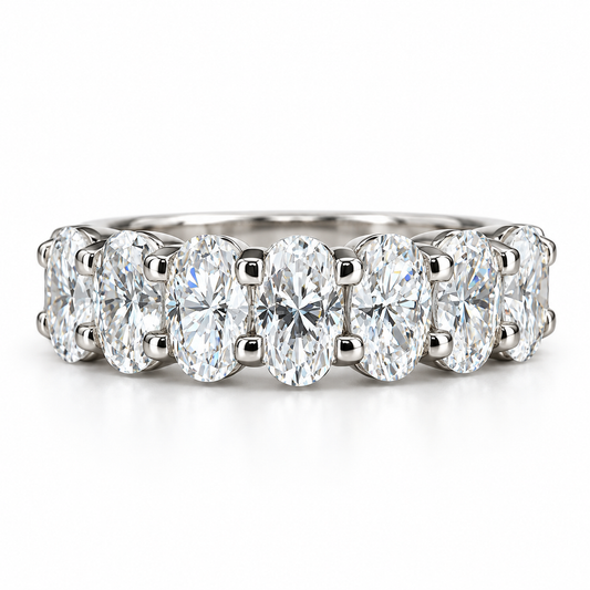 Eternity Wedding Band 14k White Gold, Oval Cut Wedding Band, Anniversary Band, Moissanite Wedding Band, Oval Cut Band, Half Eternity, #6320