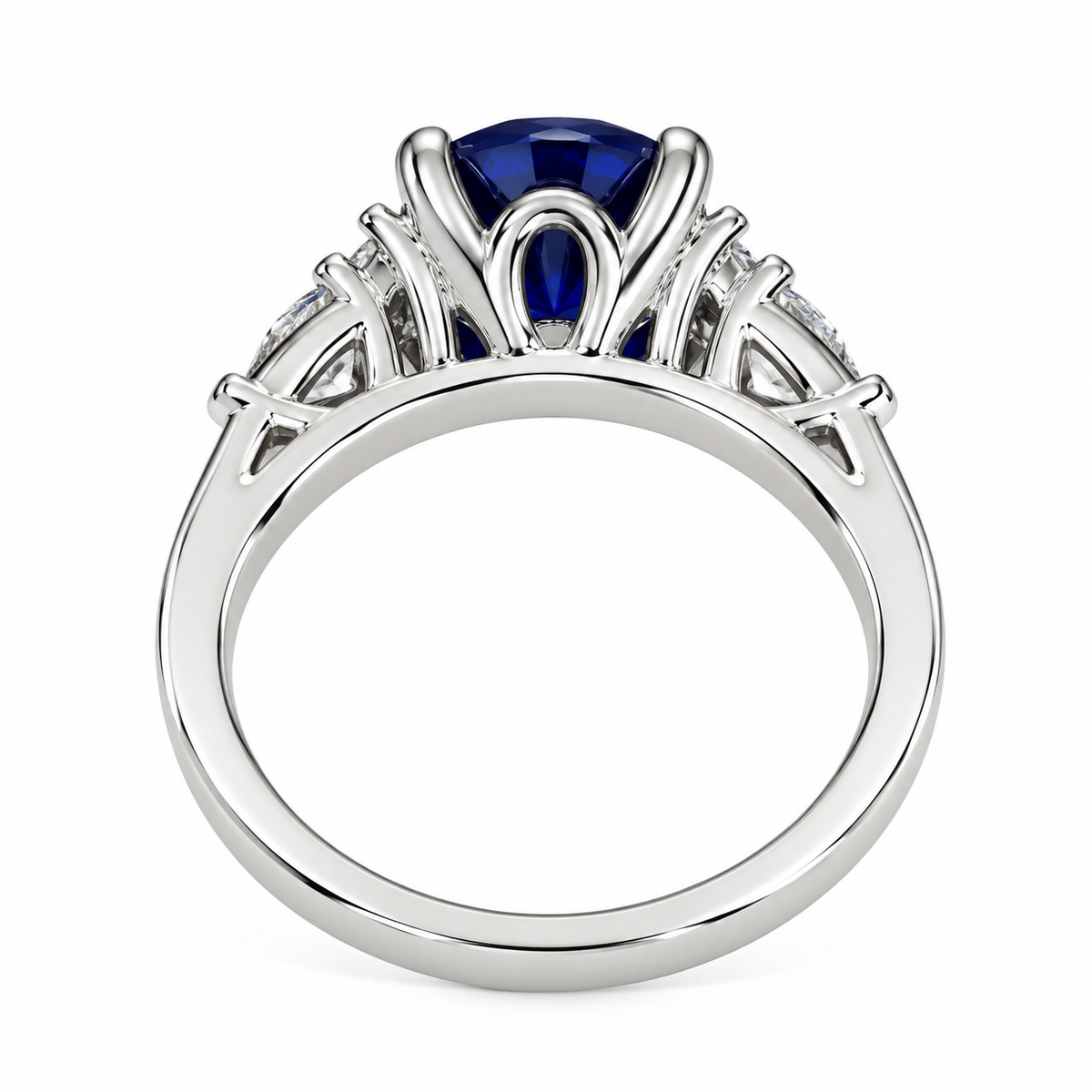 Cushion Cut Blue Sapphire Engagement Ring 14K White Gold, Blue Sapphire Ring For Women Solid White Gold, Sapphire and Moissanite Ring, #7157