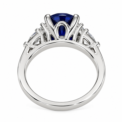 Cushion Cut Blue Sapphire Engagement Ring 14K White Gold, Blue Sapphire Ring For Women Solid White Gold, Sapphire and Moissanite Ring, #7157