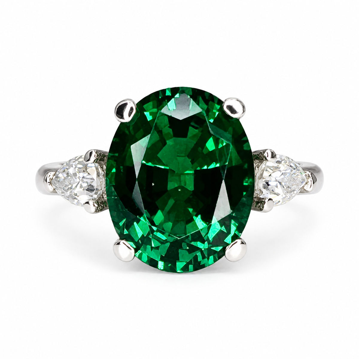 Three stone emerald ring set in 14K solid white or yellow gold, May birthstone ring, Vintage emerald promise anniversary birthday ring #7936