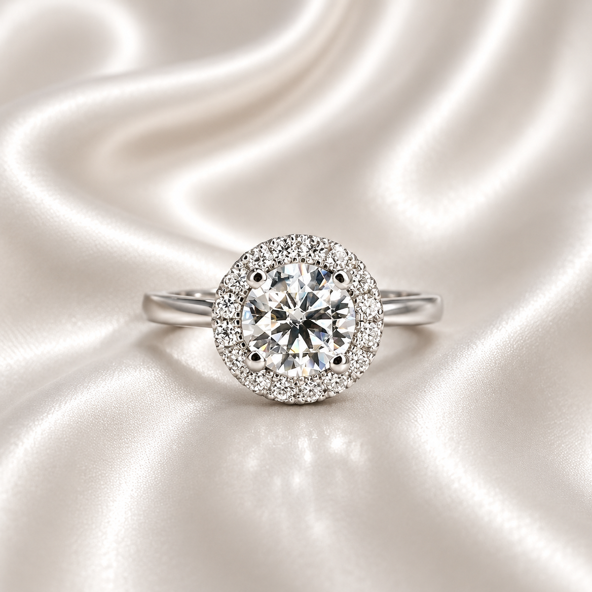 1.30 CTW Round lab grown diamond engagement ring 14k solid gold, round shaped halo lab grown cvd diamond ring Anniversary promise ring