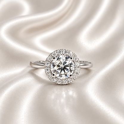 1.30 CTW Round lab grown diamond engagement ring 14k solid gold, round shaped halo lab grown cvd diamond ring Anniversary promise ring