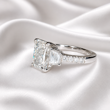 2.00 CT Lab Diamond Engagement Ring 14K Solid Gold , Radiant Cut Lab Grown Diamond Wedding Ring , Three Stone Diamond Bridal Ring #8839