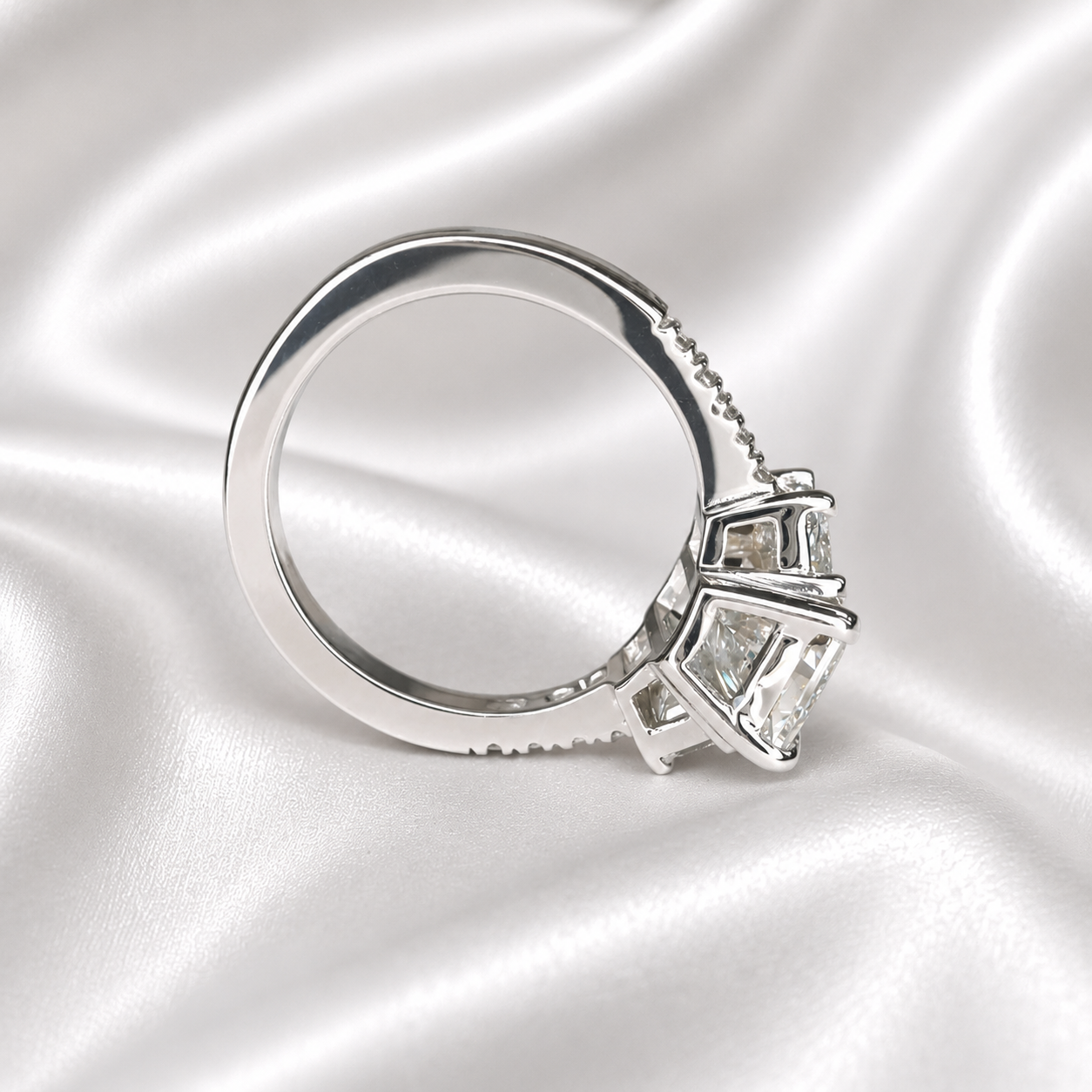 2.00 CT Lab Diamond Engagement Ring 14K Solid Gold , Radiant Cut Lab Grown Diamond Wedding Ring , Three Stone Diamond Bridal Ring #8839