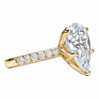 Moissanite Pear Shape Engagement Ring With Round Accents,  Moissanite Solitaire Ring, Anniversary Gift, Solid 14K Yellow Gold, #5148 #6881