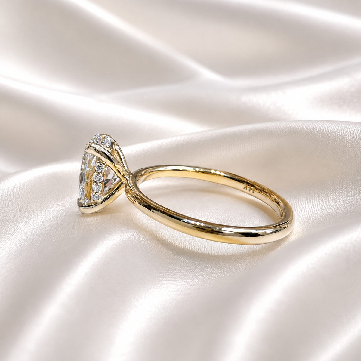 2.00 CTW Oval Cut Lab Grown Diamond Engagement Ring with Hidden Halo in 14K Solid Gold , Simple Oval Lab Diamond Wedding Ring , #8820